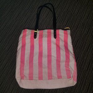 VICTORIA'S SECRET 3 In 1 Pink White Striped Cinch Travel Beach Bag Tote Purse